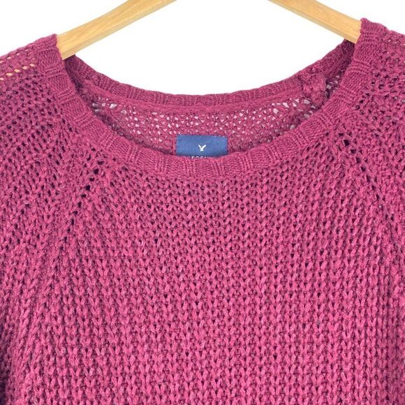 AMERICAN EAGLE Women's Burgundy Oversized Knit Wide Neck Jegging Sweater US XS - Picture 2 of 5